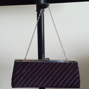Purple Satin Clutch with Short Silver Chain (1)